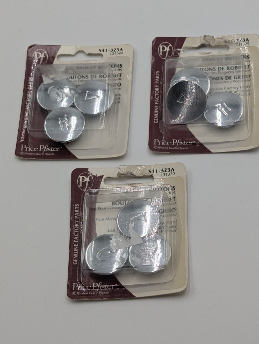 Lot Of 3 Genuine Pfister S41-323A Hot/Cold Plastic Button Set for Handles Chrome